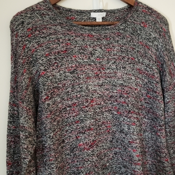 J. Jill Pure Jill Long Tunic Sweater Marled Black White Red Asymmetrical Medium - Picture 6 of 12